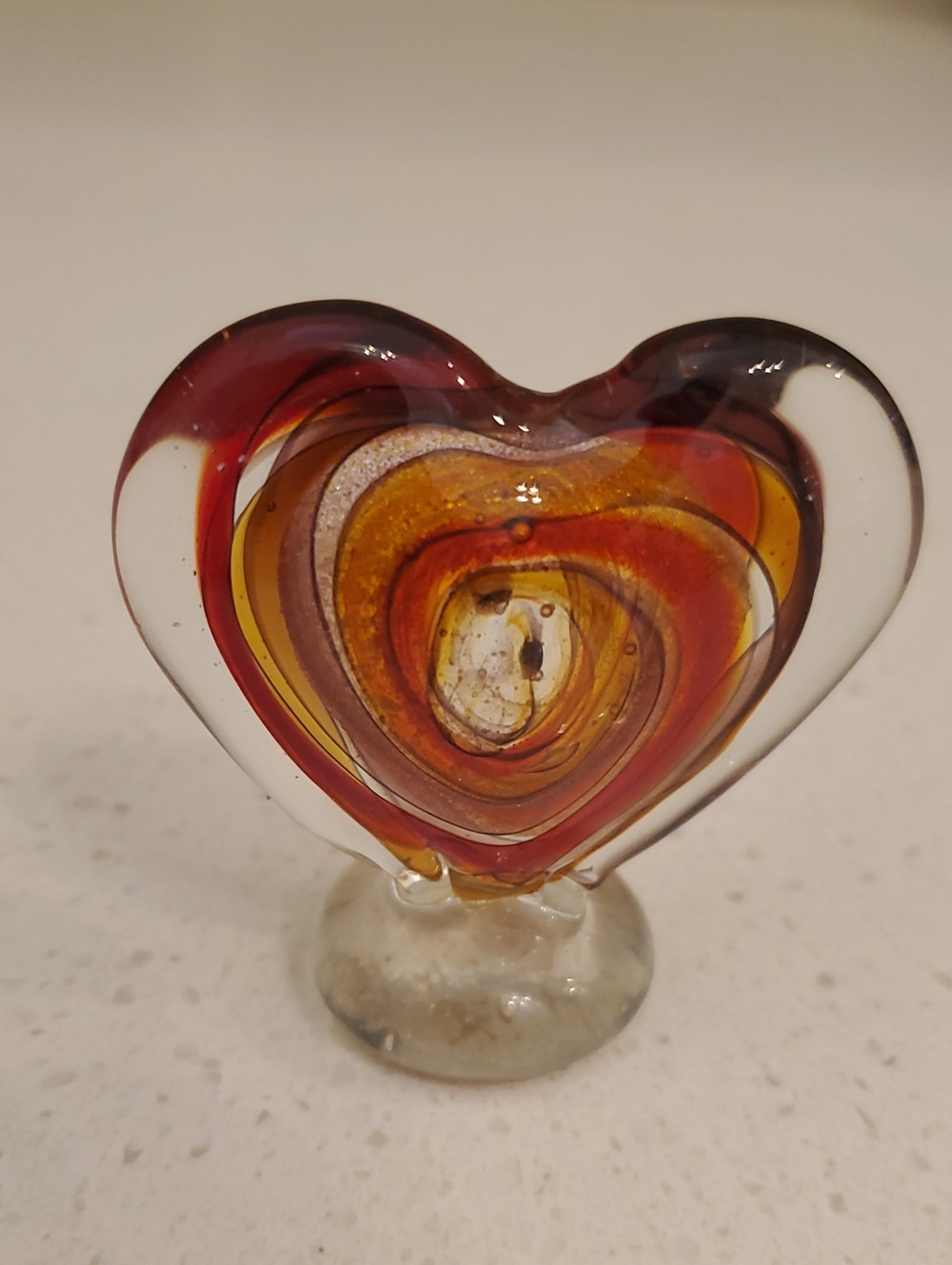 Mini Hand Blown Glass Heart Paperweight Decor